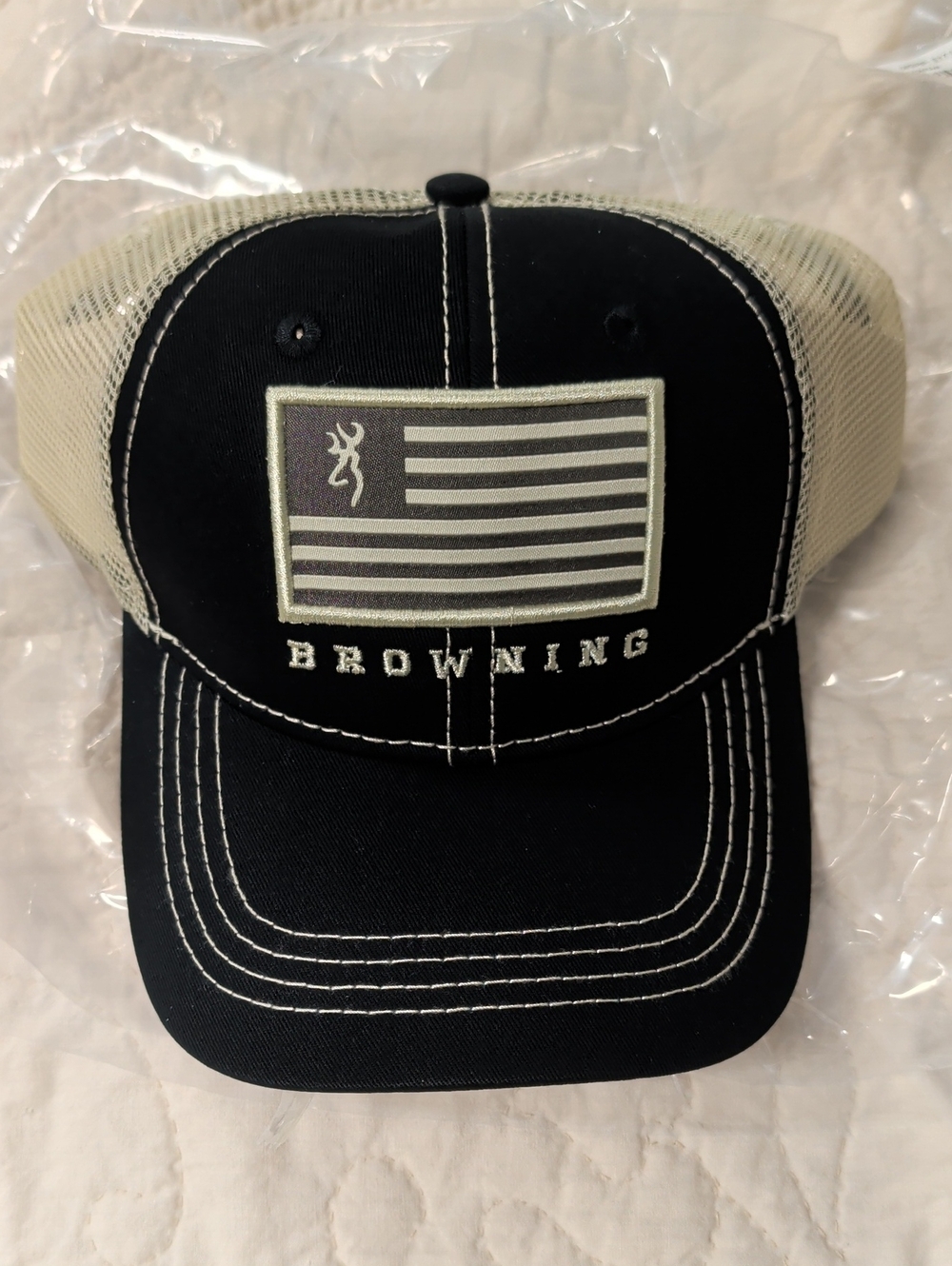 Browning Black and Tan Trucker Cap with Flag Patch